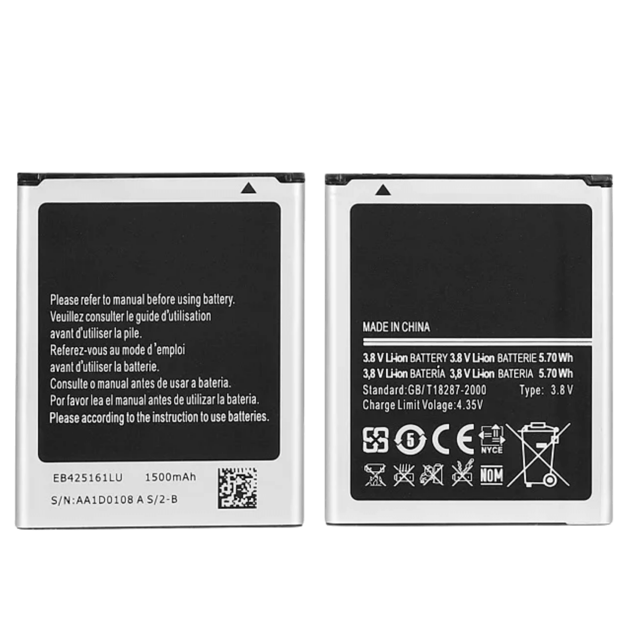 RepacementBattery For Samsung  Galaxy Ace 2 II 2X Duos -S7560M - Exhibit S i8160 Li-ionBattery EB425161LA 1500mAh RepacementBattery For Samsung  Galaxy Ace 2 II 2X Duos -S7560M - Exhibit S i8160 Li-ionBattery EB425161LA 1500mAh